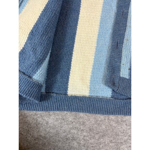 Vintage 50s Striped Cardigan Sweater Mens Small Blue White Button Up Cozy Knit - Picture 5 of 10